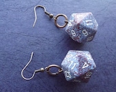 Earrings d20 20 Sided Dice Die purple and red speckled color with copper loop style ear rings D&D Gamer Girl