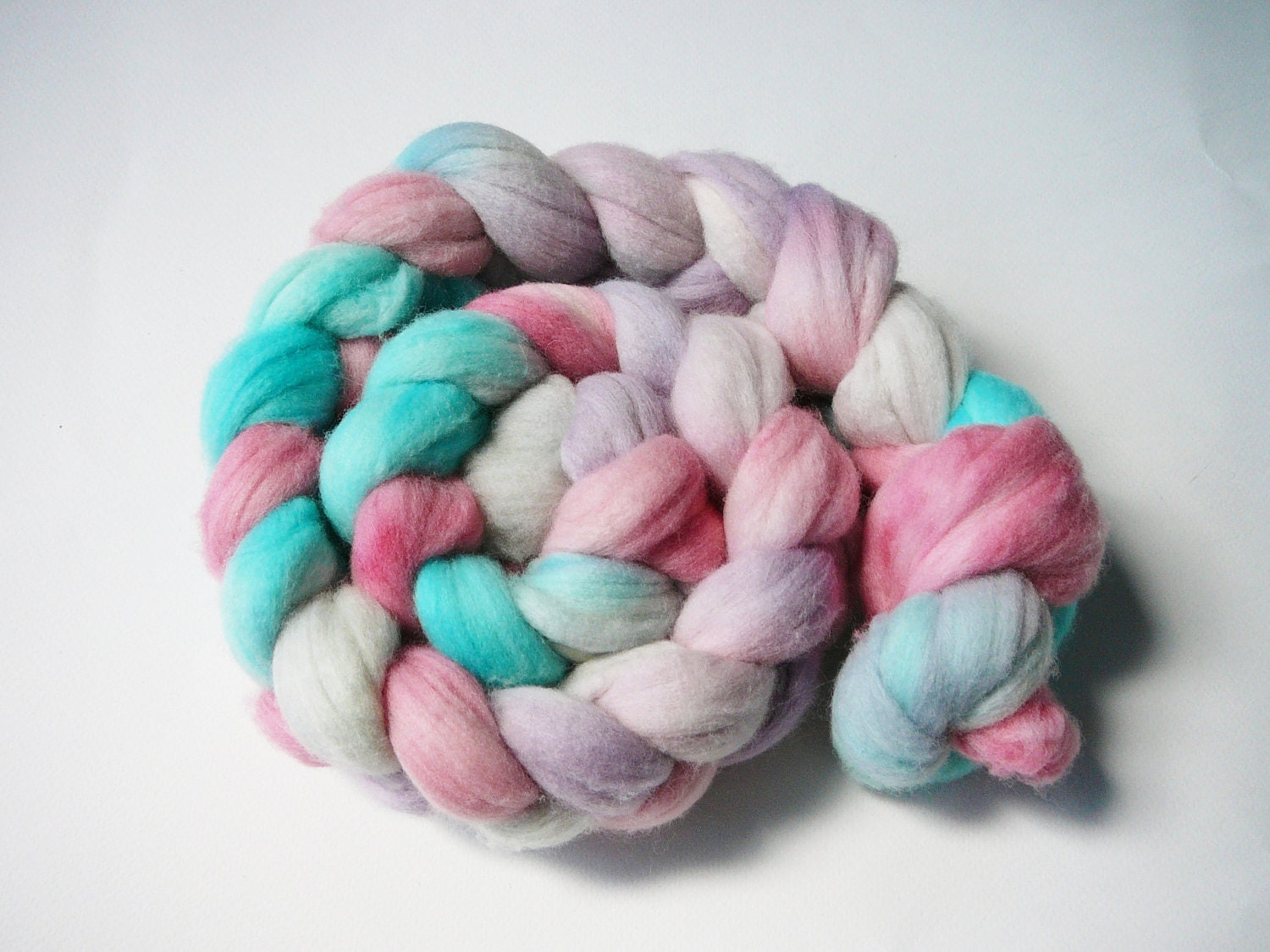 Hand painted merino wool roving  Cotton Candy   4oz.