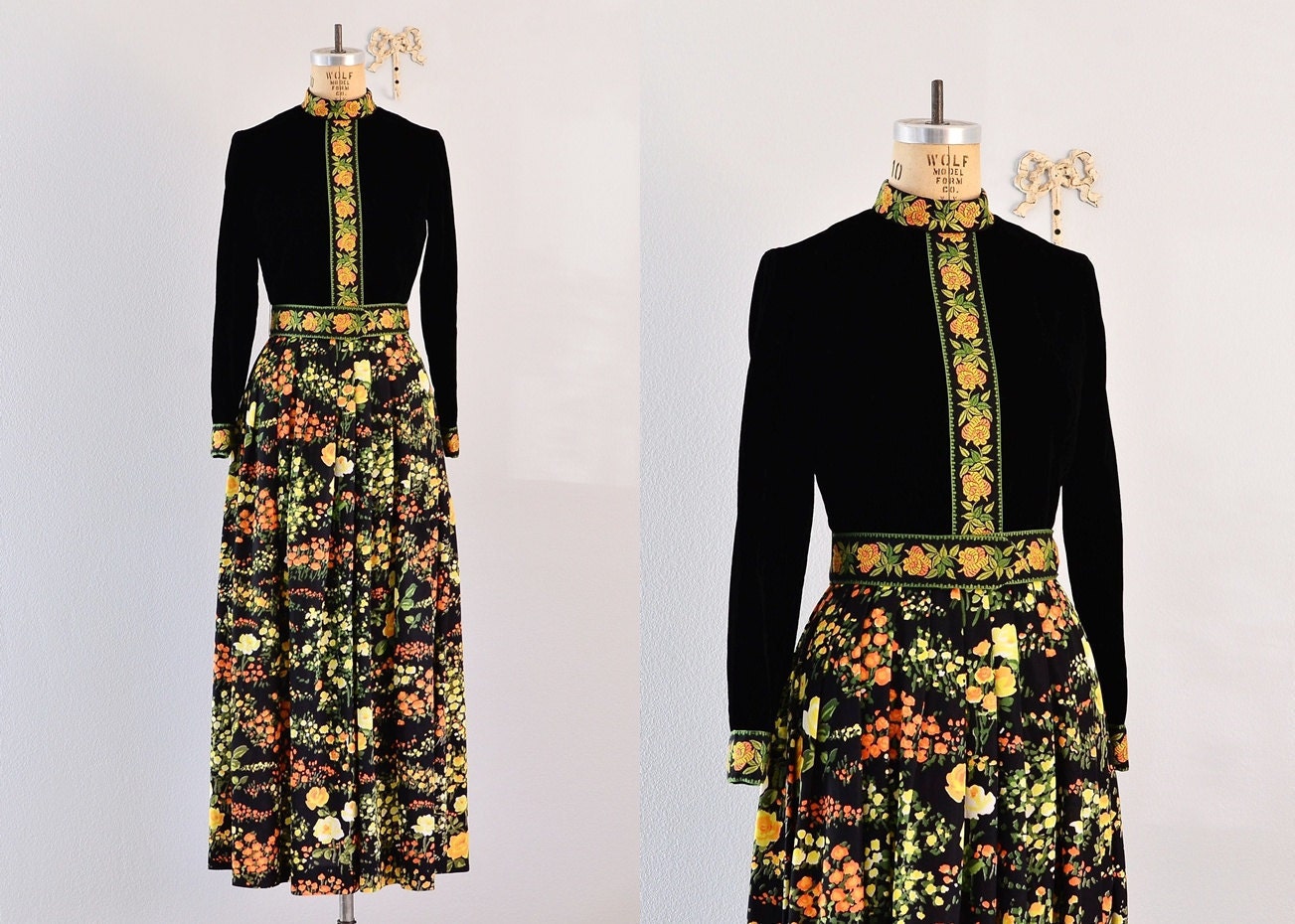 vintage 1960s dress / 60s maxi dress  / vintage 1960s boho-chic dress
