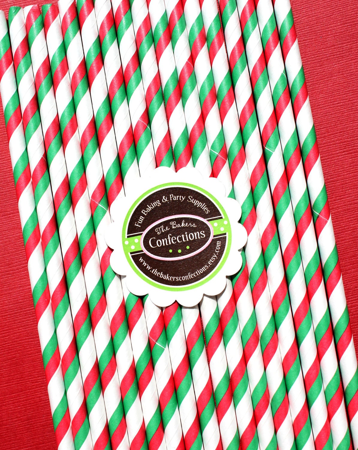 Paper Straws in Red and Green Stripes - With Printable DIY Flag Toppers & Pixie Stix Recipe (30 count) Use for Cake Pops and Drink Markers