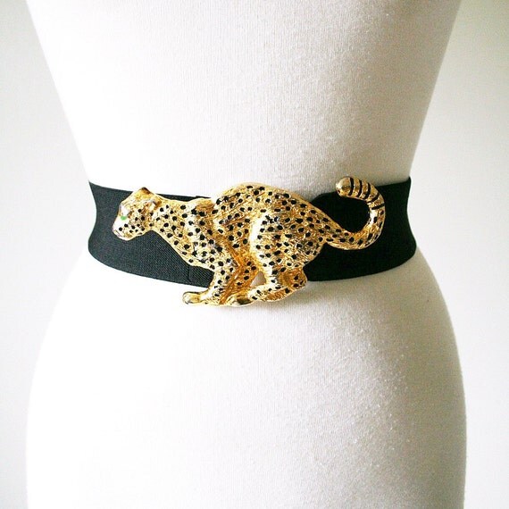 vintage DOTTY SMITH golden LEOPARD stretch belt