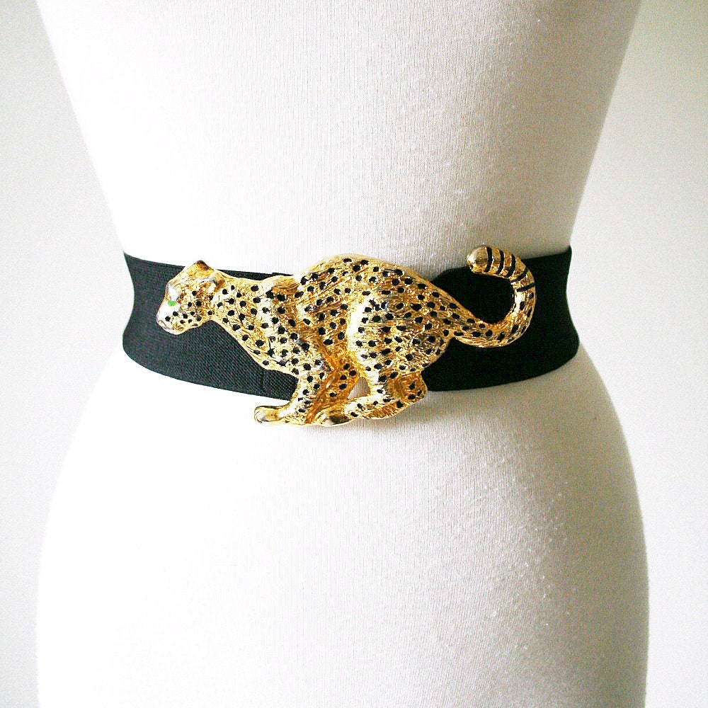 vintage DOTTY SMITH golden LEOPARD stretch belt