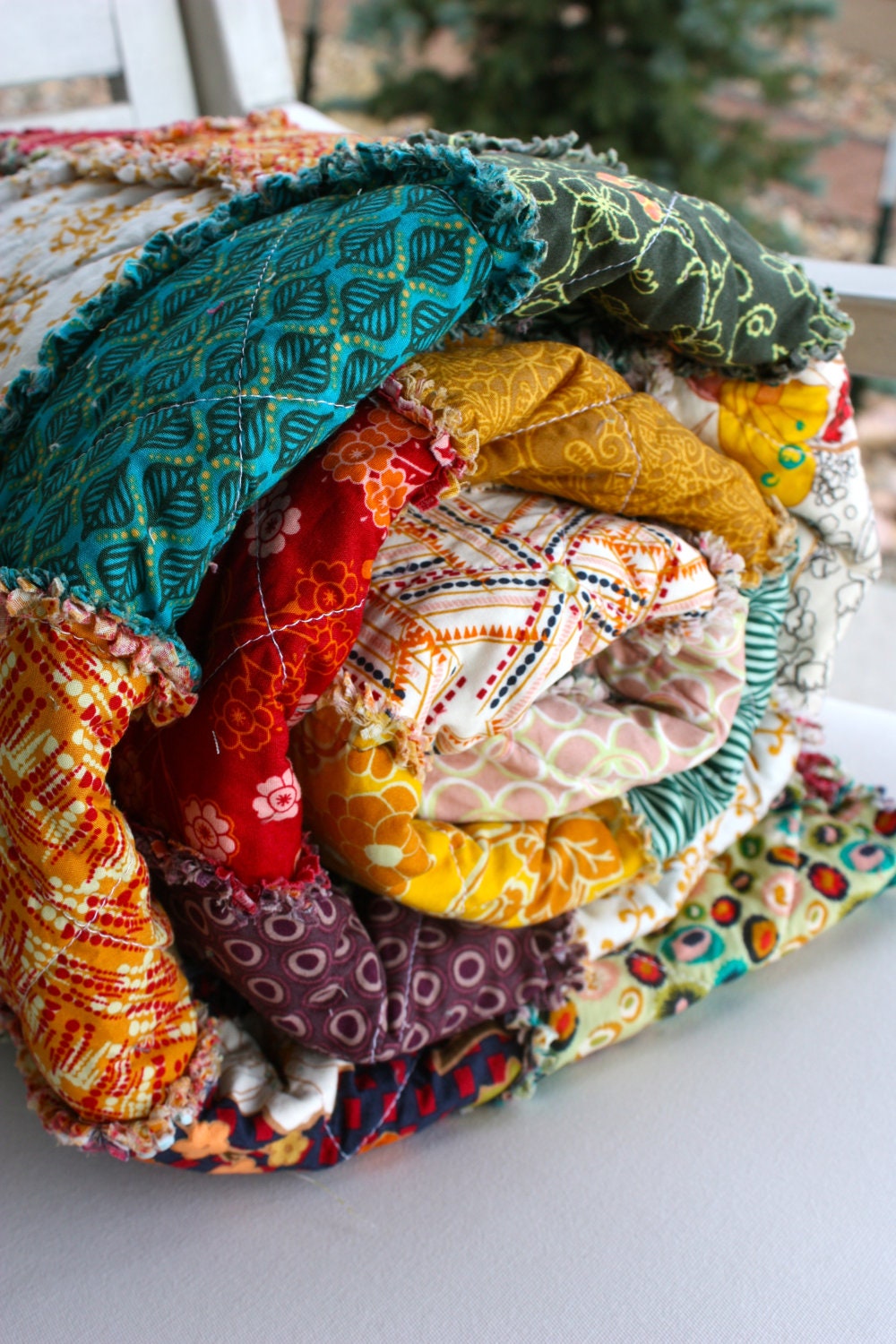 Rag Quilt Kit - DIY - Throw Size - Indie - Cut Fabric, Batting, Instructions Included