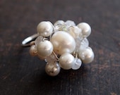 Abstract Cluster Ring, Pearl Dinner Ring, Pearl Statement Ring