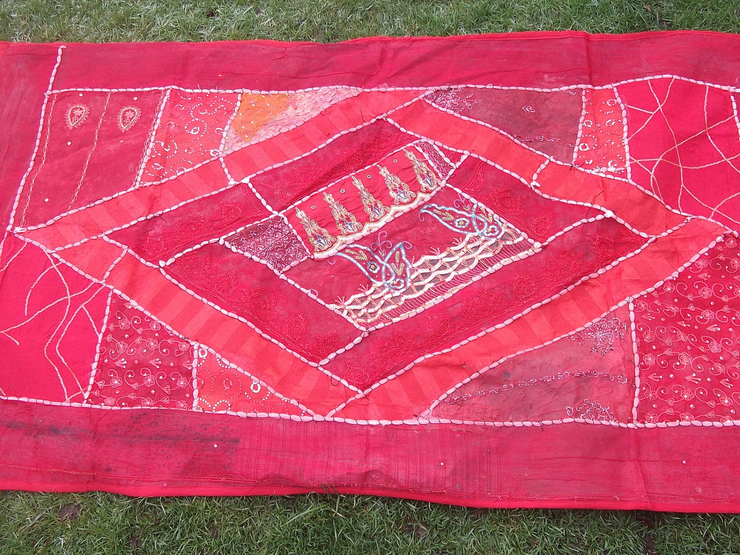 Bright Red 5 ft x 3 ft Sparkling Patchwork Quilt/Wall Hanging.  Hand made.