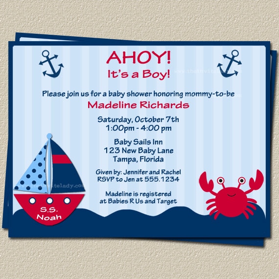 Ahoy Its a Boy Nautical Theme Baby Shower Invitations with Sailboat ...