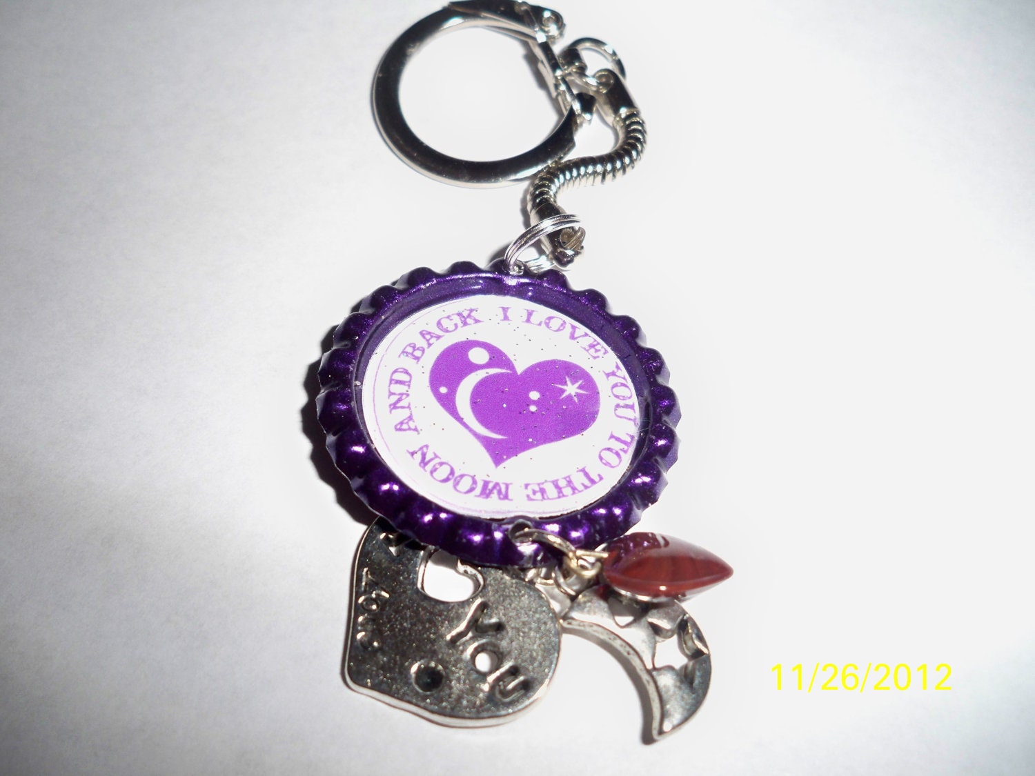 I love you to the moon and back  Purple Bottlecap Keychain with charms Free Shipping