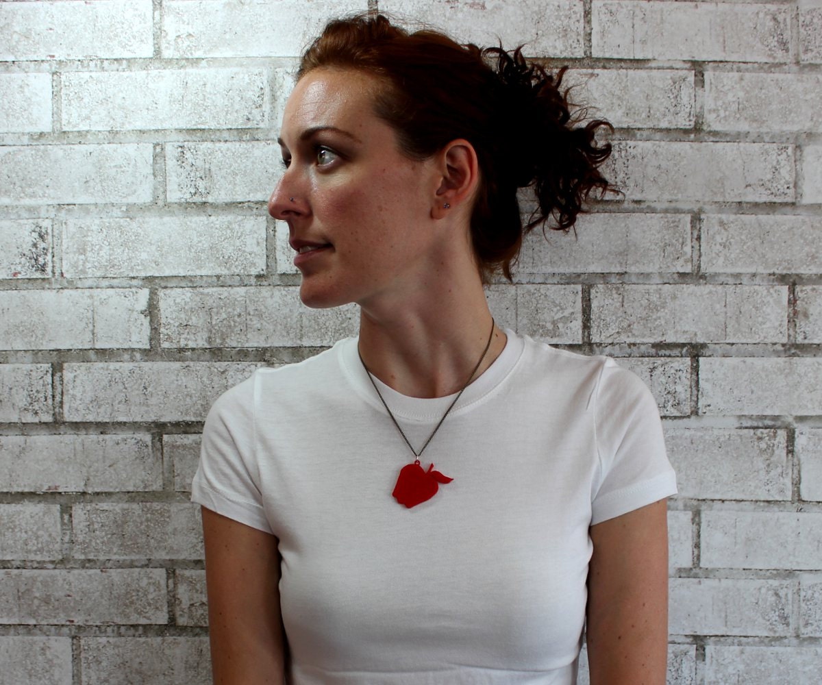 Apple Necklace, Apple Pendant, acrylic laser-cut red apple awesome teacher gift