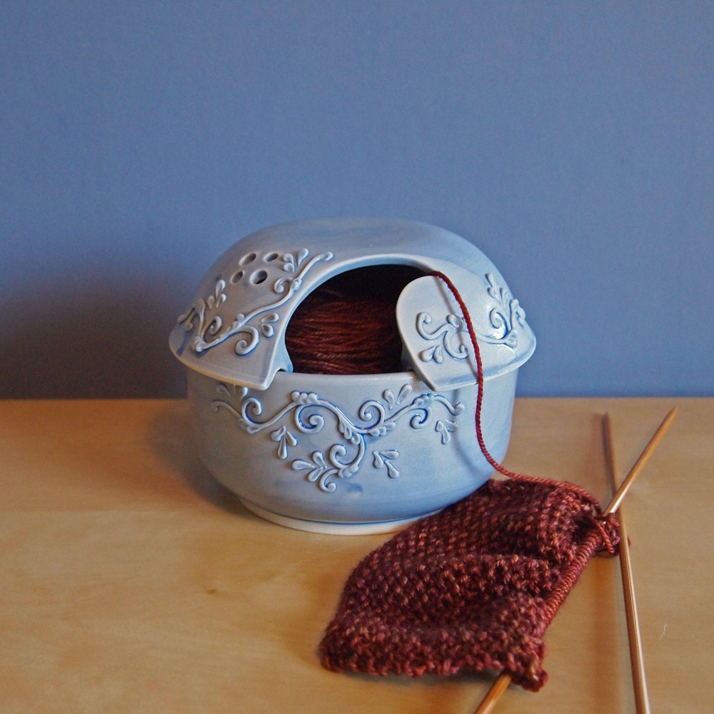 yarn bowl with scrolls in Watercolor Blue