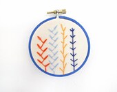 Embroidery Hoop Art - Summer Garden in Tangerine, Goldenrod, Marine Blue