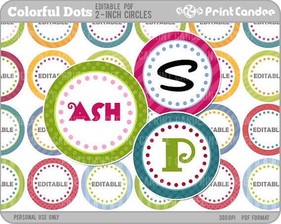 2 Inch - Editable PDF (8x10) Colorful Dots Digital Collage Sheet (No. 203B) - Buy 2 Get 2 Free - 2 Inch Circles Stickers Buttons Magnets