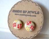 Wildflower Fabric Covered Button Earrings