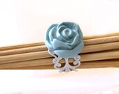 Romantic pale blue rose filigree cabochon ring