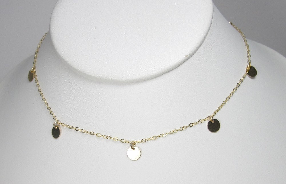 Disc Necklace, Tiny Disc dangle Necklace, Lucky 7-- 14kt GOLD FILLED  Disc Necklace