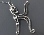 Fine Silver Monogram Initial Pendant - Letter K Pendant - Monogram Initial Jewelry