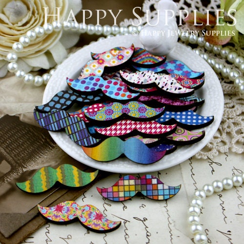 20Pcs Mini Handmade Colorful Moustache Charms / Pendants (CWB10)