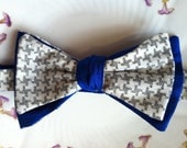 Black White Houndstooth Print and Royal Blue Silk Dupioni Bow Tie