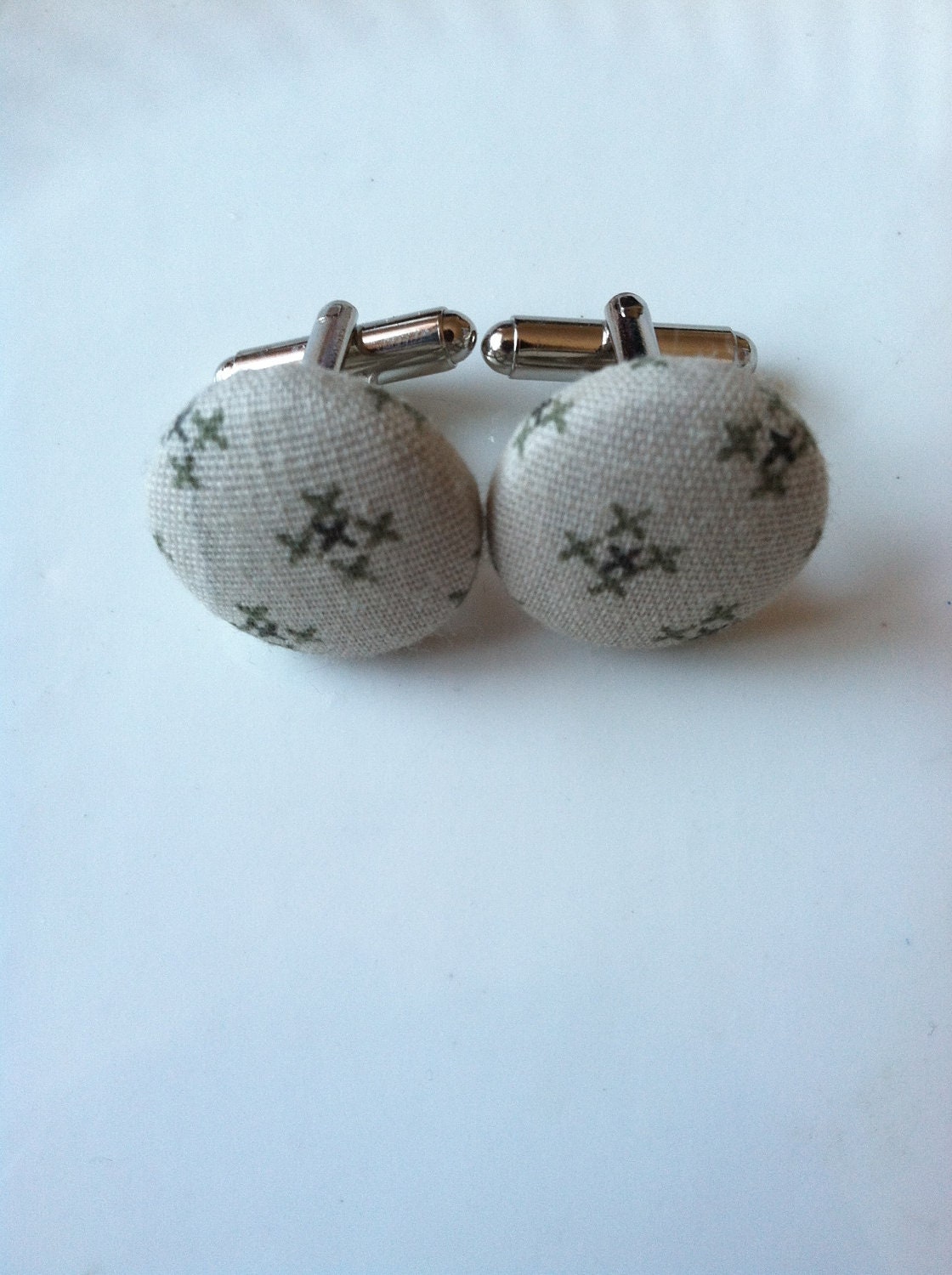 Olive Green Cross Print Cuff Links