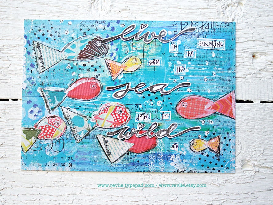 8 unique mixed media Postcards / 8 unieke mixed media ansichtkaarten