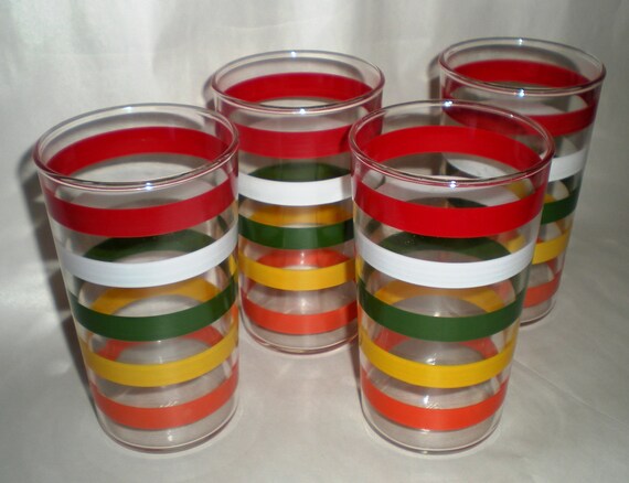 Vintage Striped Drinking Glasses 1940's by MyHeirloomCharms