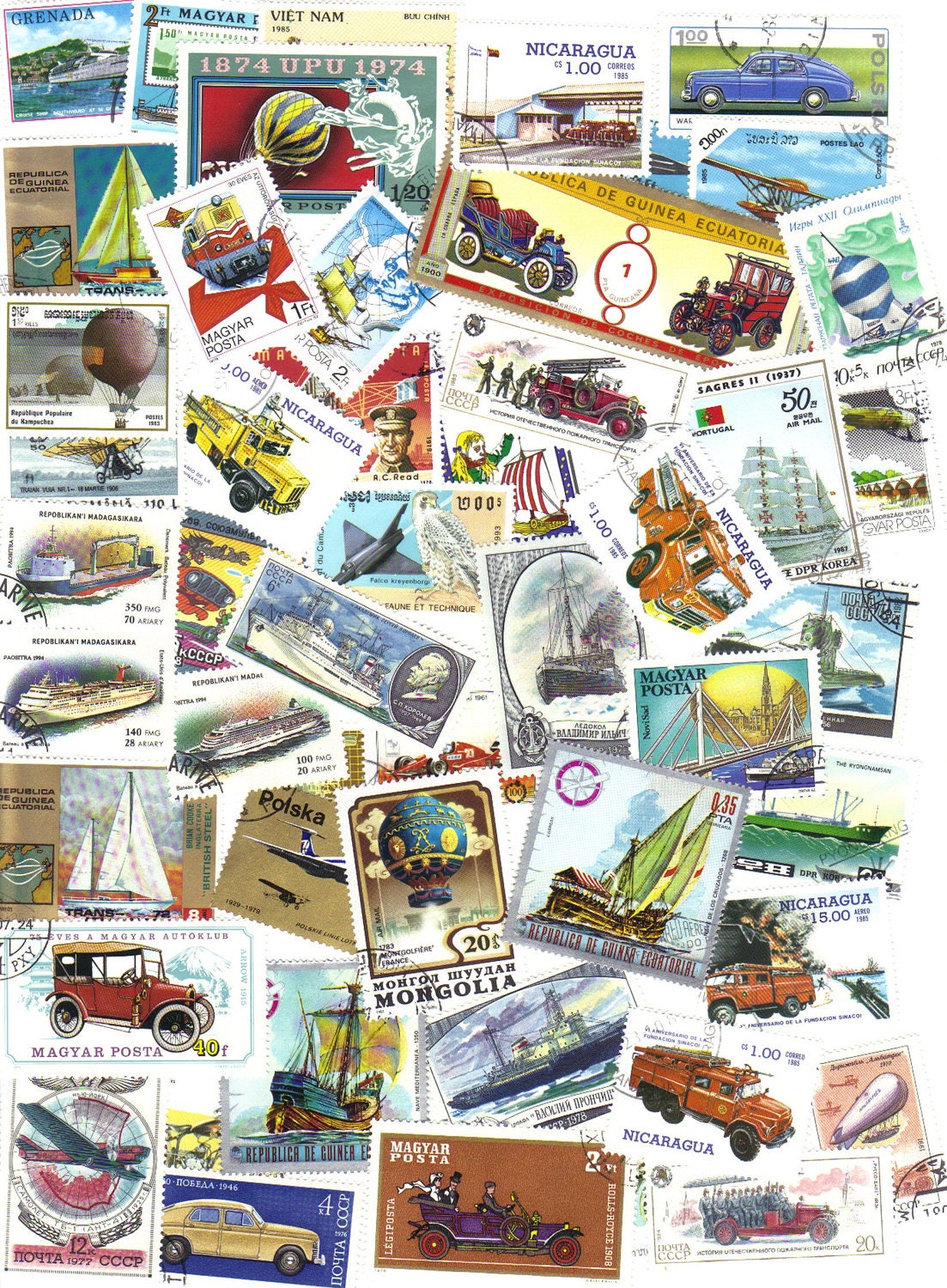 RESERVED for MARIA - 150 Transport postage stamps - Ships - Trains - Motor cars - Planes - Motor cycles - Hot air balloons