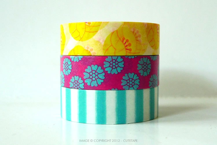 TULIP Washi Tape Yellow, Pink, Blue Stripe - Japanese Set of 3 PrettyTape