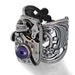 Steampunk Ring - Amethyst Gemstone & Vintage Watch Mechanism on Filigree - Adjustable Ring