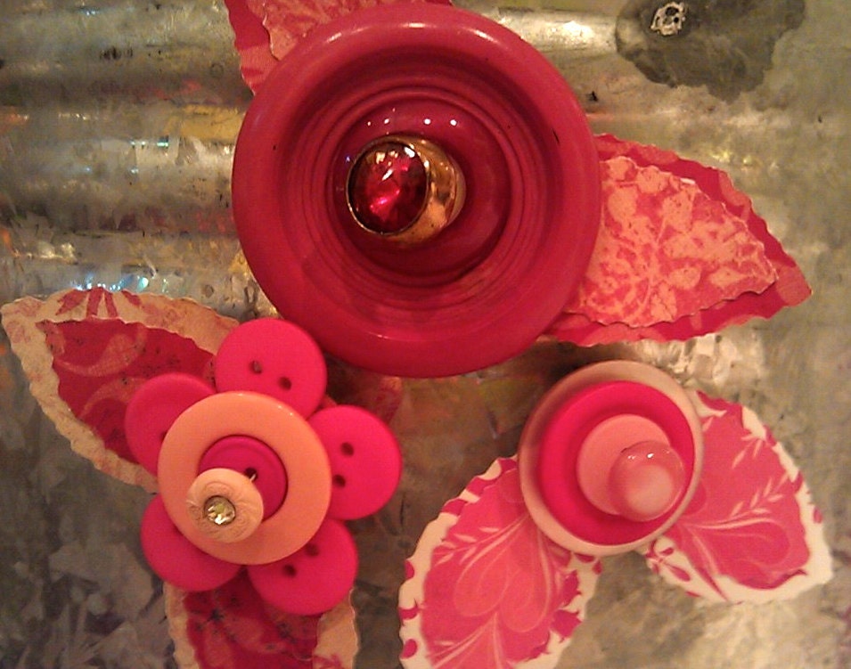 Pink Button Flower Magnets