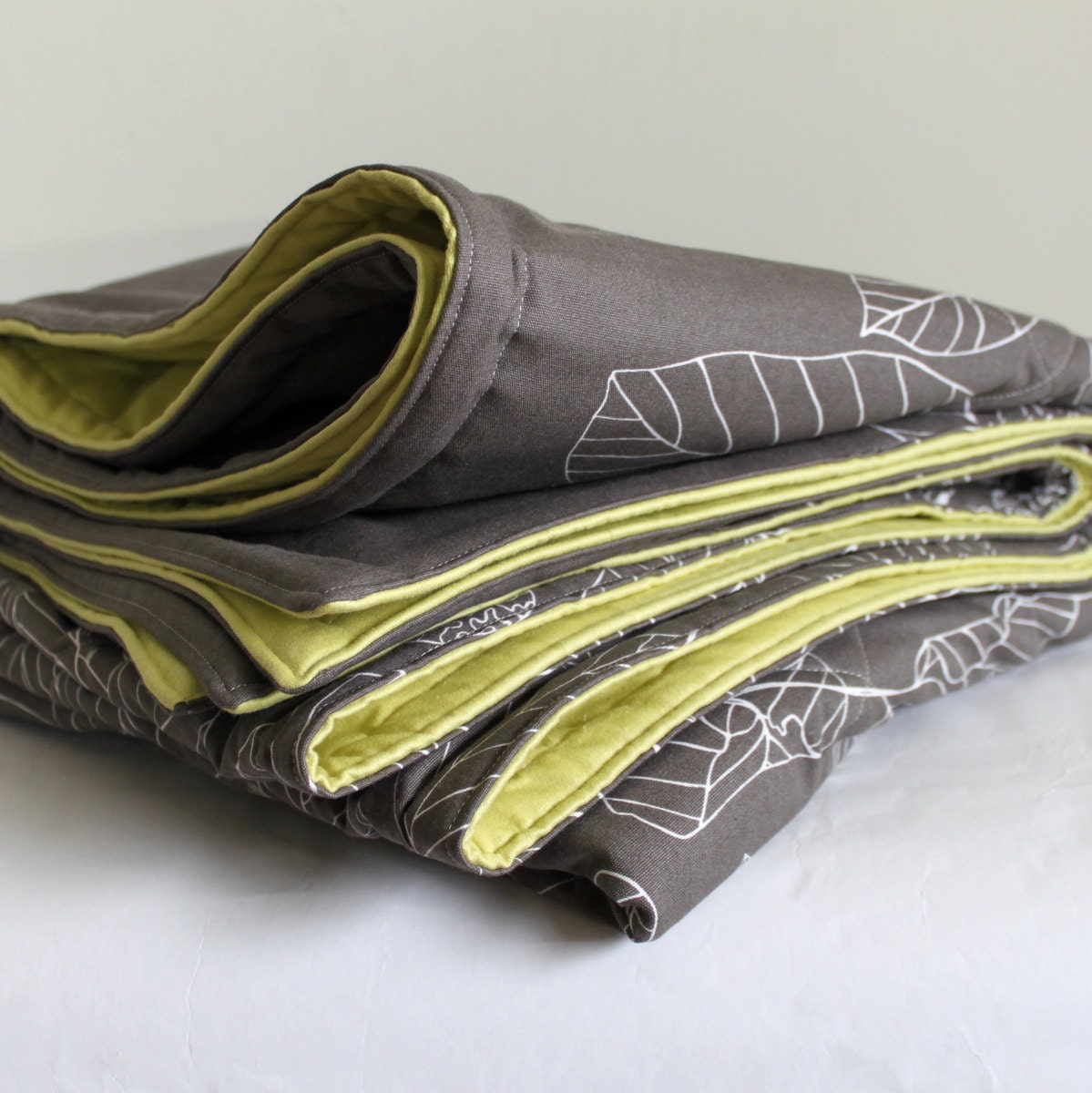 Super Size Baby Play Mat: Modern Grey Scandanavian Print with Green Backing. Single Padded Natural Baby Floor Mat.