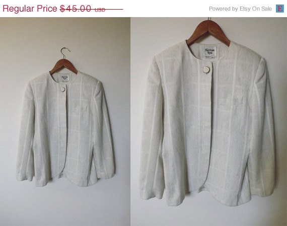 Sale Vintage 1980s Blazer / 80s Pinstripe Twill Blazer/ 80s Cream Blazer