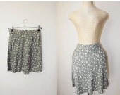 Sale Vintage 1990s Olive Green Floral Grunge Skirt / Medium Rayon Aline Skirt  / Summer Skirt
