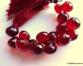 SALE - Cranberry Red Quartz Faceted Onion Briolettes, 10mm - Matched Pair