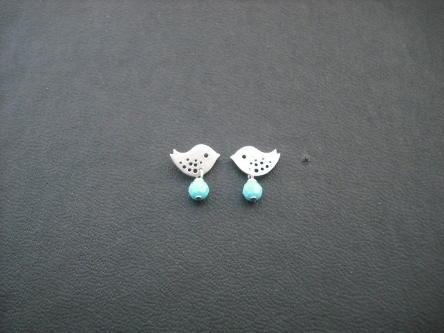 Birthstone, tiny love birds post earrings - sterling silver post, bridesmaids gift, wedding gift
