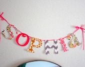 Fabric Name BANNER - Name garland- Name Decor- Name Banner - All Mixed Up style shown