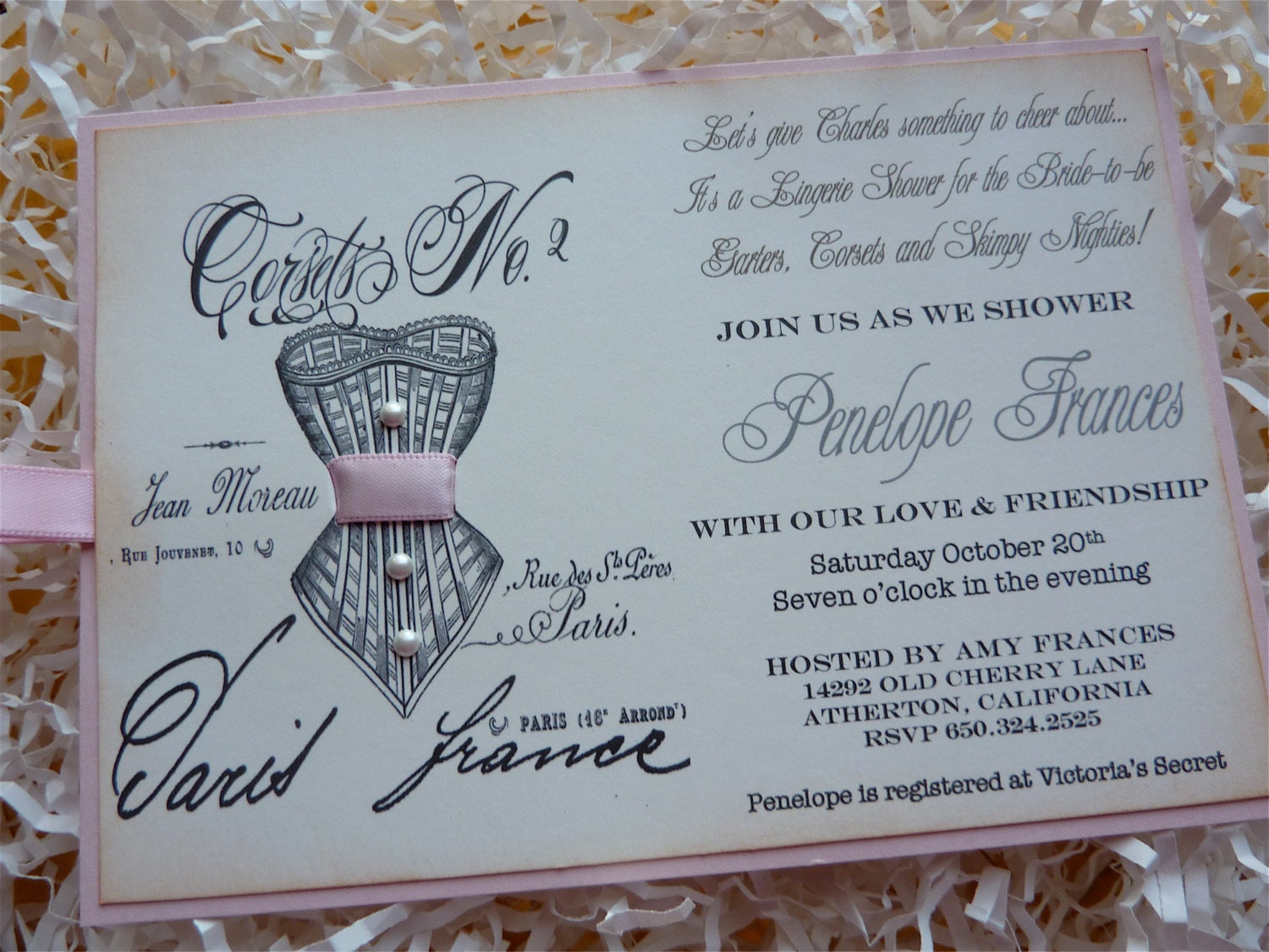 Lingerie Corset Shower Invitation Vintage Paris Set of Ten
