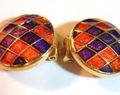 vintage Crosse Germany 1967 orange and purple gold tone clip on round earrings D