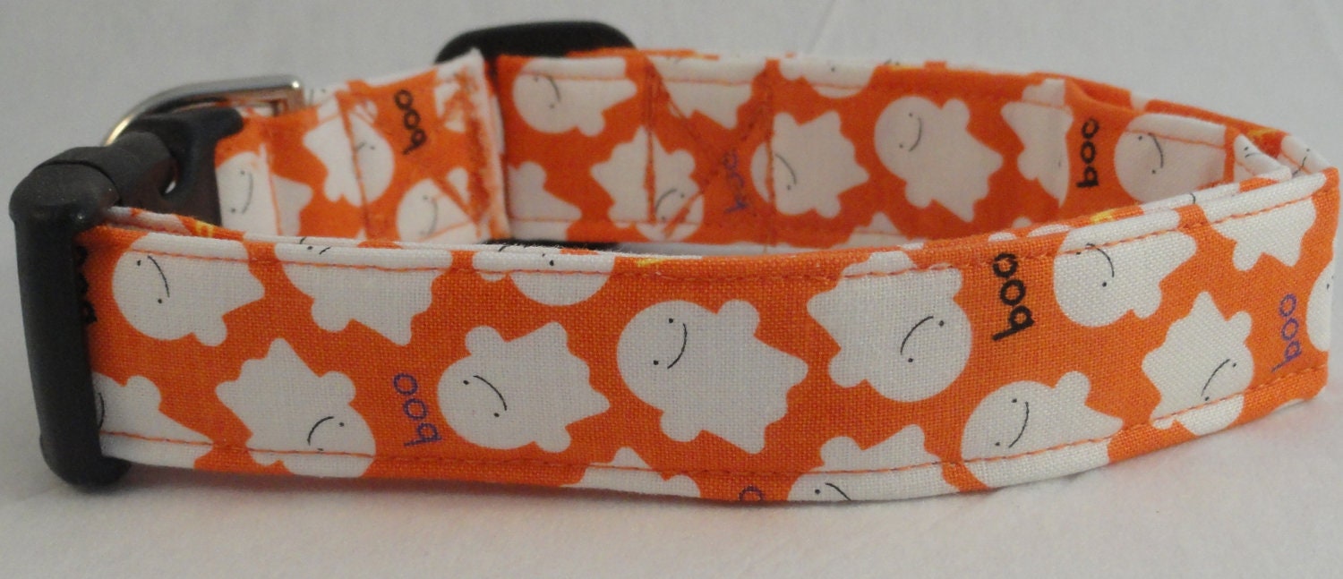 Boo Halloween Ghost on Orange Dog Collar Trick or Treat