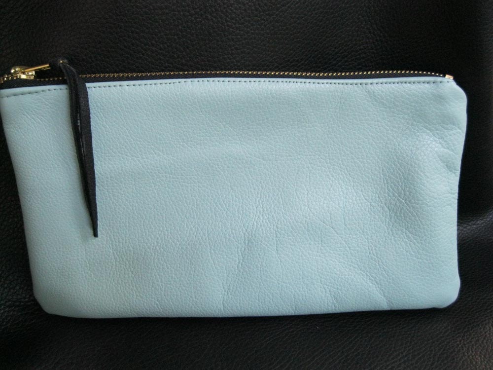 Light Turquoise Leather Zippered Clutch Bag