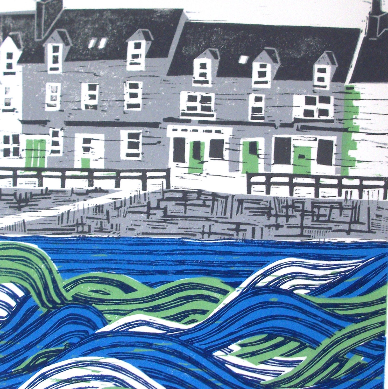 Harbour Life linocut print.