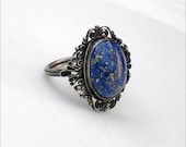 Art Deco Silver and Lapis Filigree Ring--Size 6.25
