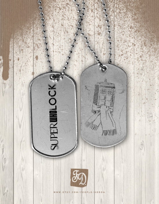 Pendant SuperWhoLock dog tag / Supernatural , Doctor Who , Sherlock fandom