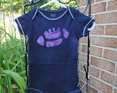 Baby Bodysuit: Black with Purple Batik Football, Short Sleeves (6 months) READY TO SHIP