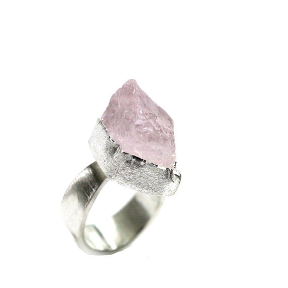 Raw Pink Kunzite Sterling Silver Ring Statement Love - Lover's Rock