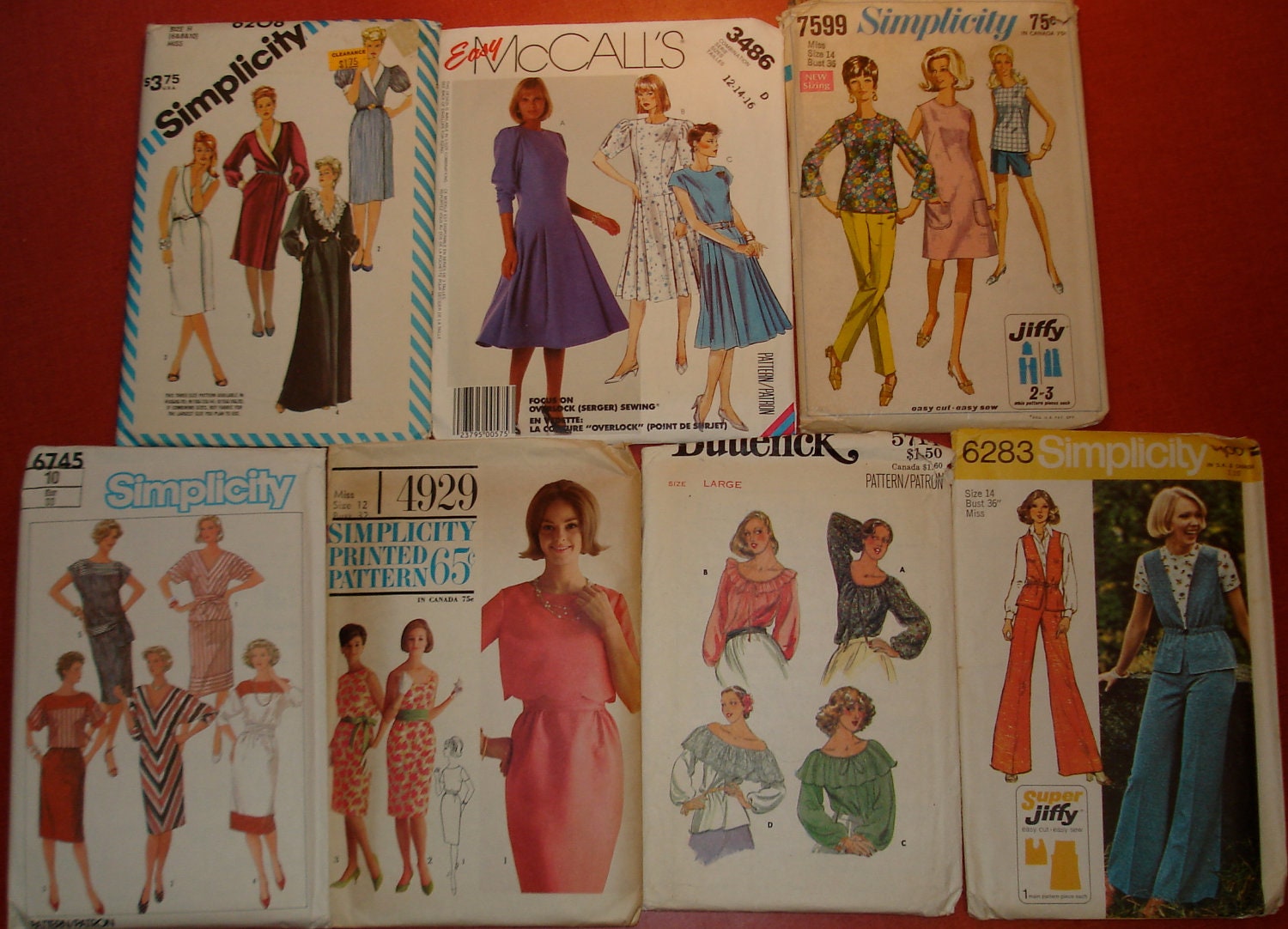 50% OFF SALE - Lot of 7 Vintage 1970s/1980s Dress, Blouse and Pants Sewing Patterns