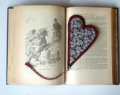 Heart Bookmark Fabric Black and White Flowers with Red