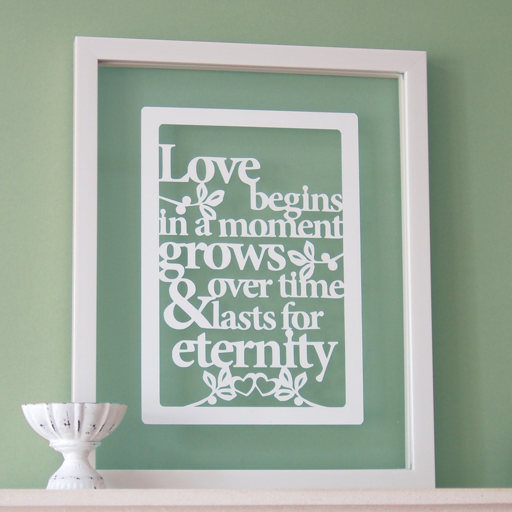 Personalized Papercut 'Love begins in a moment' art / picture