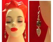 Green Beaded Owl Charm Earrings Handmade Jewelry Women Accessories Fashion NEW