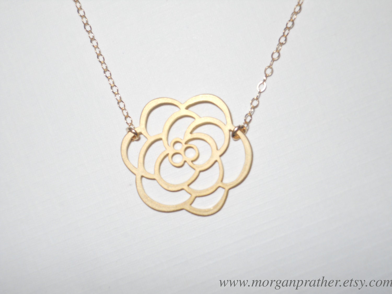 Rose Necklace - gold dainty rose pendant suspended - Gold Filled Fine Chain - morganprather