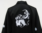 Mens KIMONO Jacket HAORI with dragon and KAMON black and wihite made to order in your size