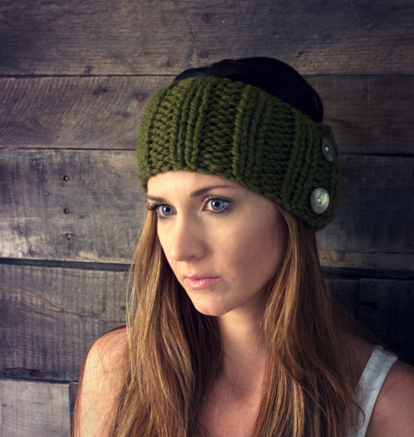The Parkway Ear warmers with buttons in Cilantro
